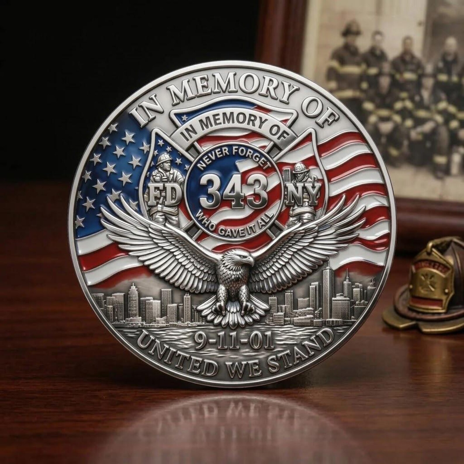 9/11 Never Forget Firefighter Memorial Coin – 25th Anniversary Tribute