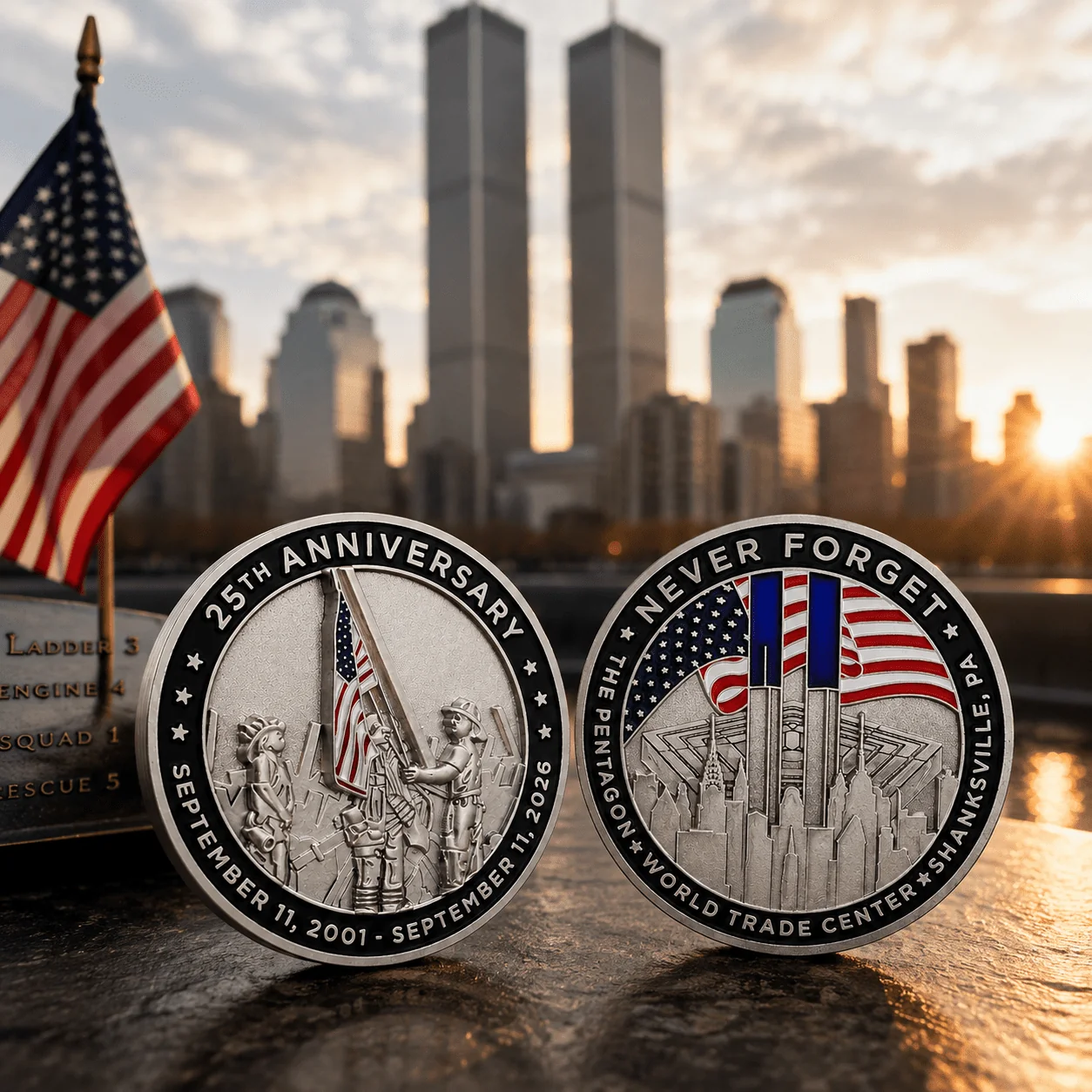 September 11 Never Forget 25th Anniversary Challenge Coin | Courage & Remembrance Edition | 2001–2026