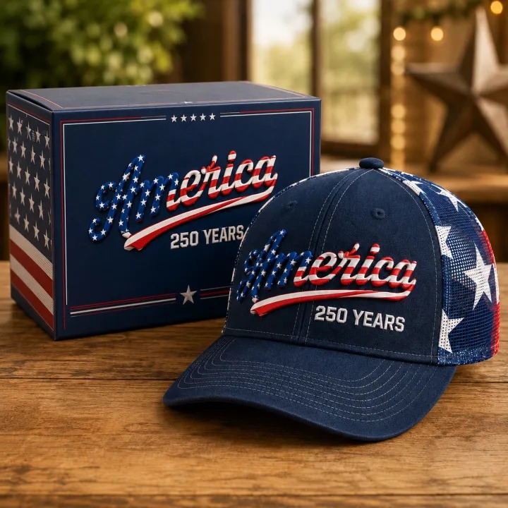 ❤ 🇺🇸 America 250 Years Patriotic Embroidered Mesh Trucker Cap