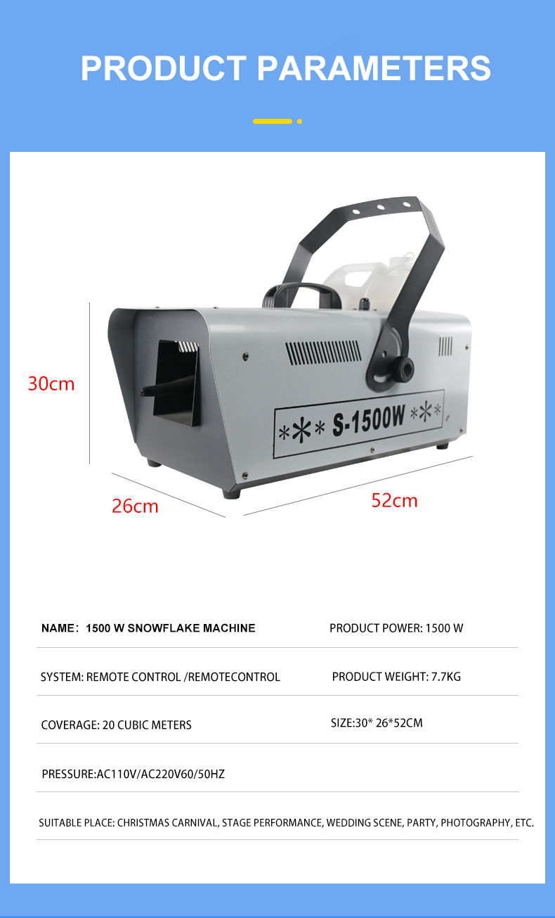 SnowMaster - 1500W Snow machine - Deluxe Snow Machine JY-ZX01 - Creates Snowfall Effects for Parties, Events & Winter Decorations