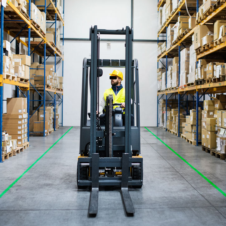 Laser line floor marking for logistics warehouse safety warning