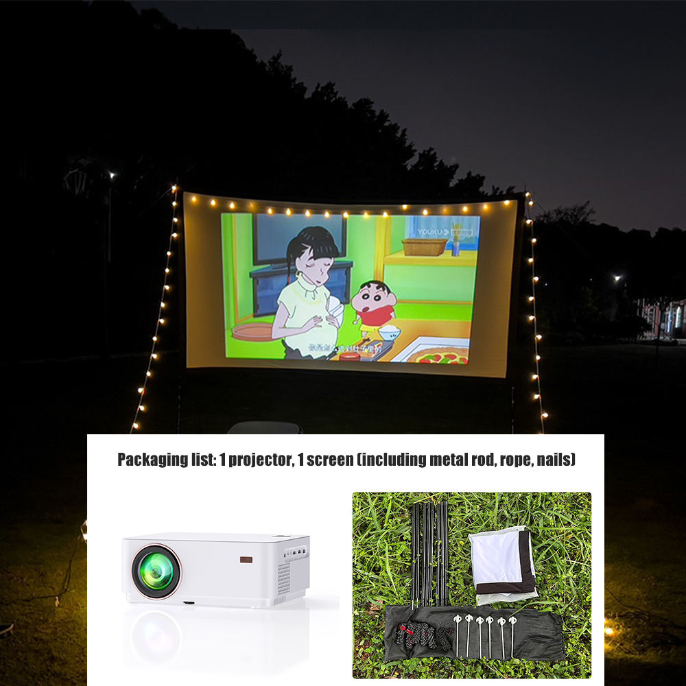 350LM Mini Projector Portable Home Cinema LED Pocket Projector 1080P Video Projector with Outdoor Screen for Camping