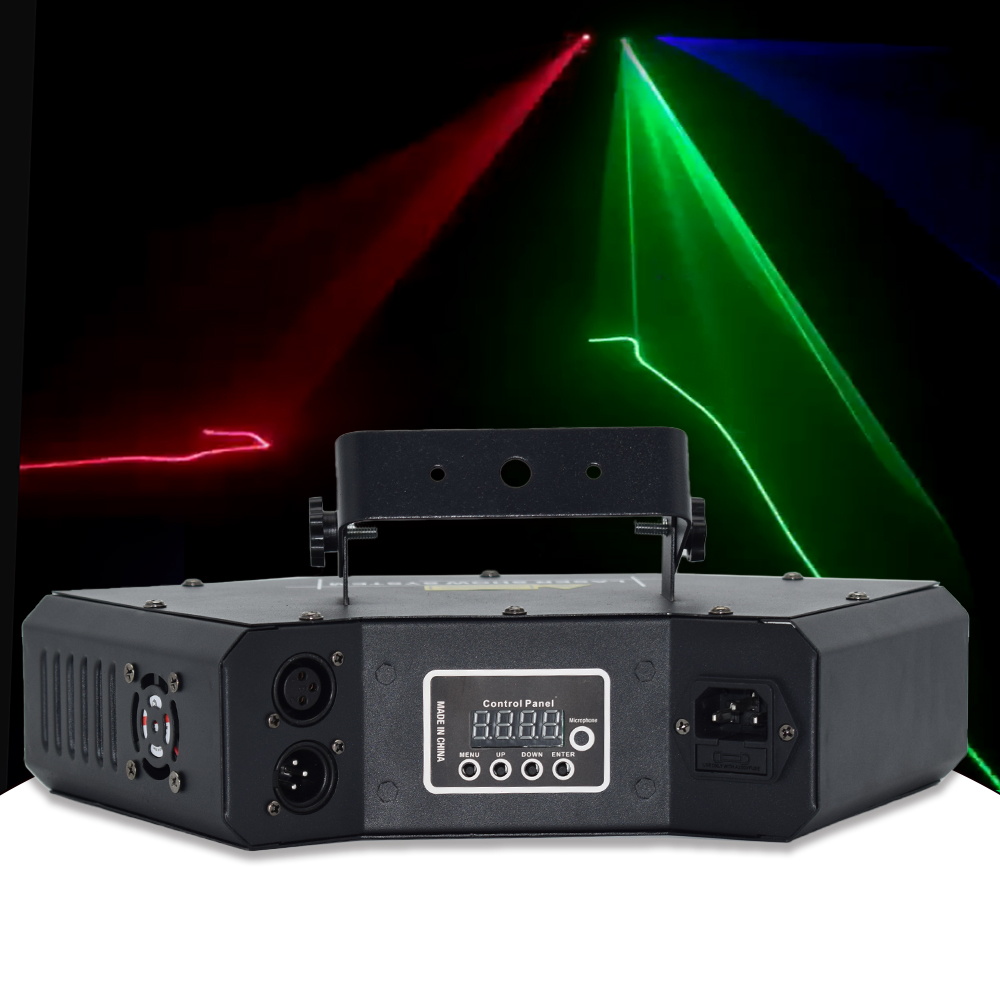 DJ Red Green Blue Color Lasers 3 Eyes Fan-shaped Laser Light DMX Sound Control Stage Lighting Projector for Disco Bar