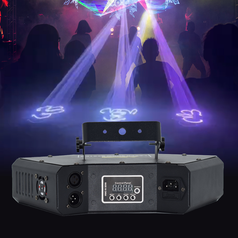 DJ Red Green Blue Color Lasers 3 Eyes Fan-shaped Laser Light DMX Sound Control Stage Lighting Projector for Disco Bar