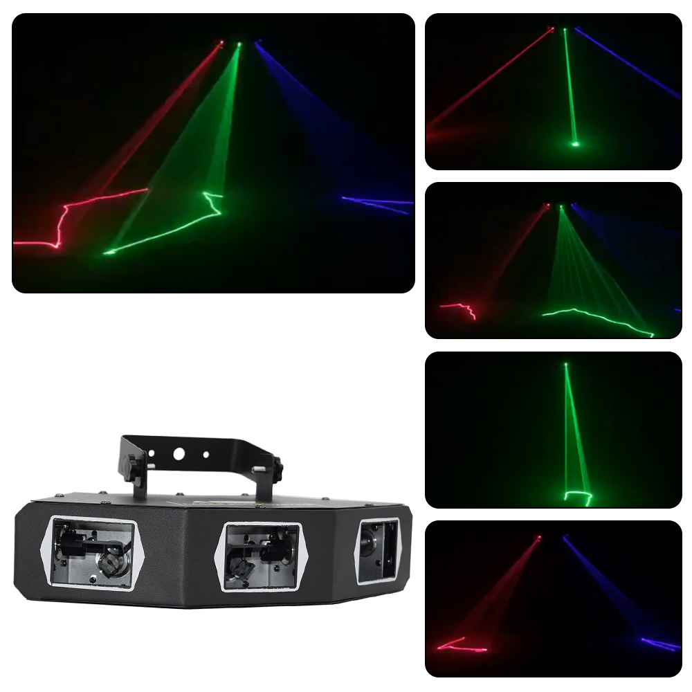 DJ Red Green Blue Color Lasers 3 Eyes Fan-shaped Laser Light DMX Sound Control Stage Lighting Projector for Disco Bar