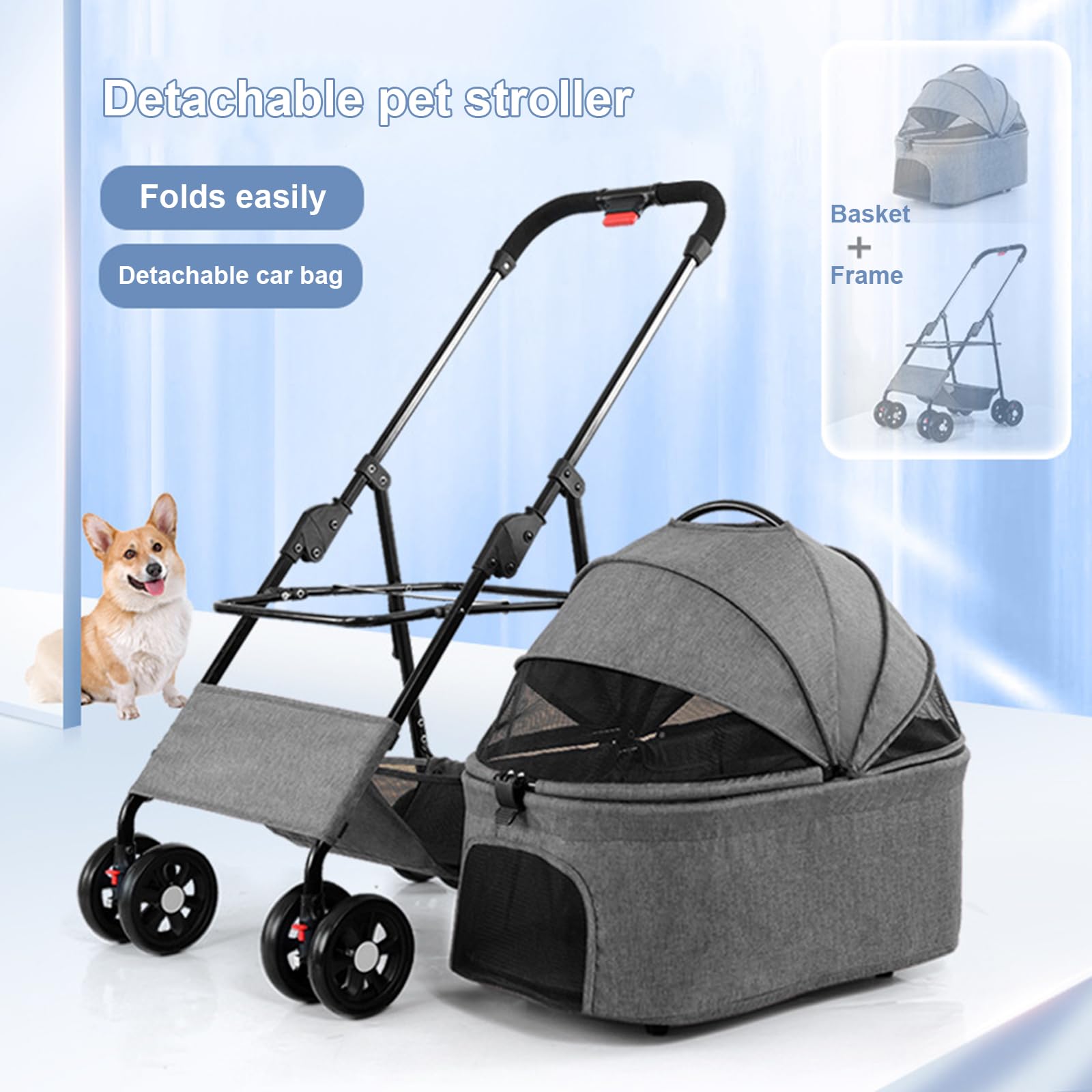 Pet Stroller 3 in 1 Dog Stroller for Medium