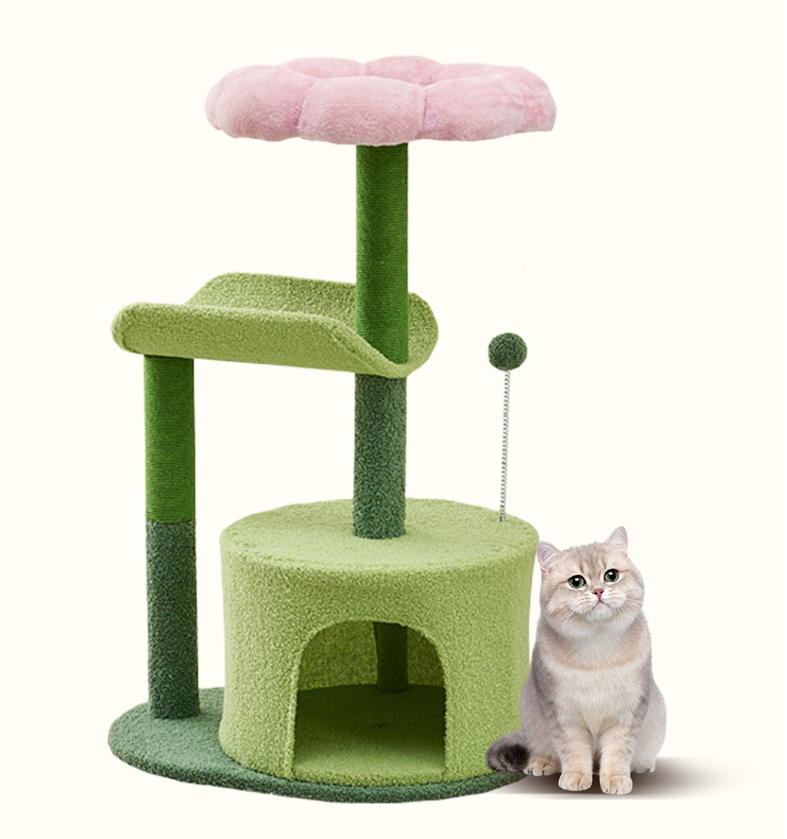 Cat climbing frame with cute and furry flowers