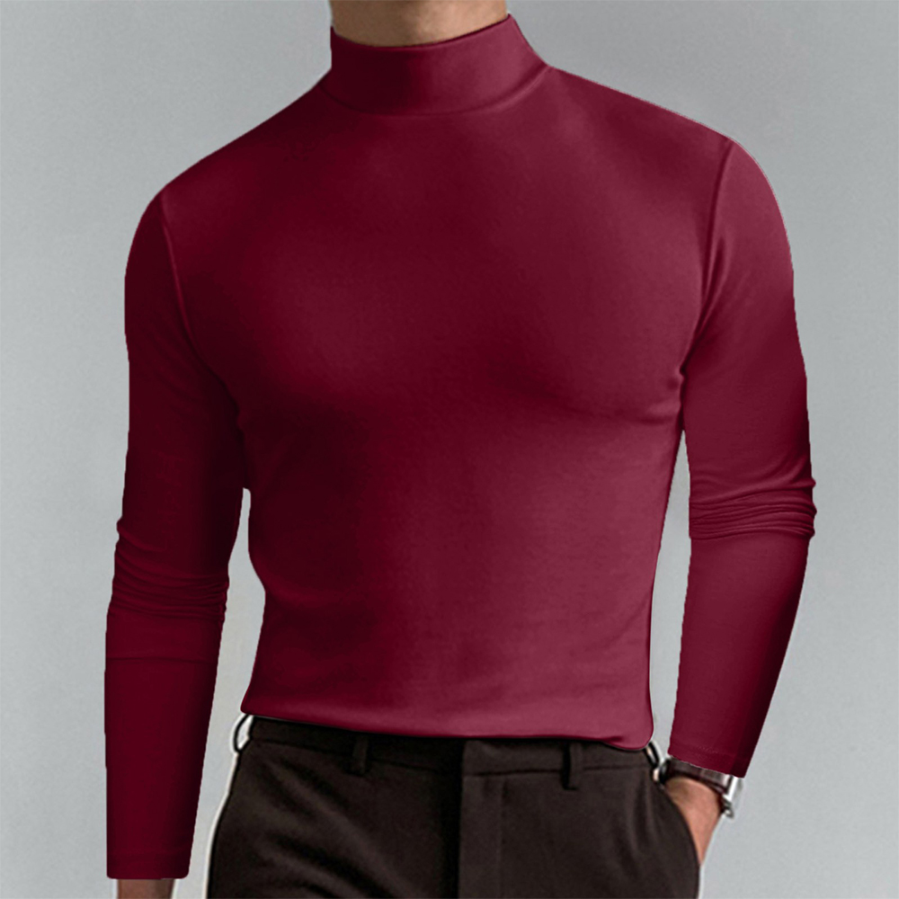 Figcoco Autumn and winter men's high collar long sleeve bottoming shirt solid color top