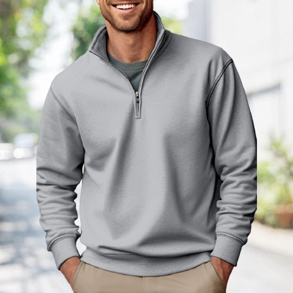 Figcoco Men's fashionable solid color half-zip casual thickened velvet men's sweatshirt