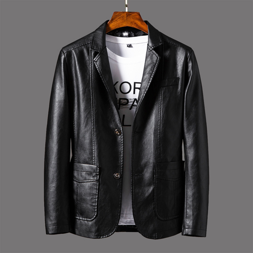 Hibote Slim-Lederjacke für Herren mit Reverskragen