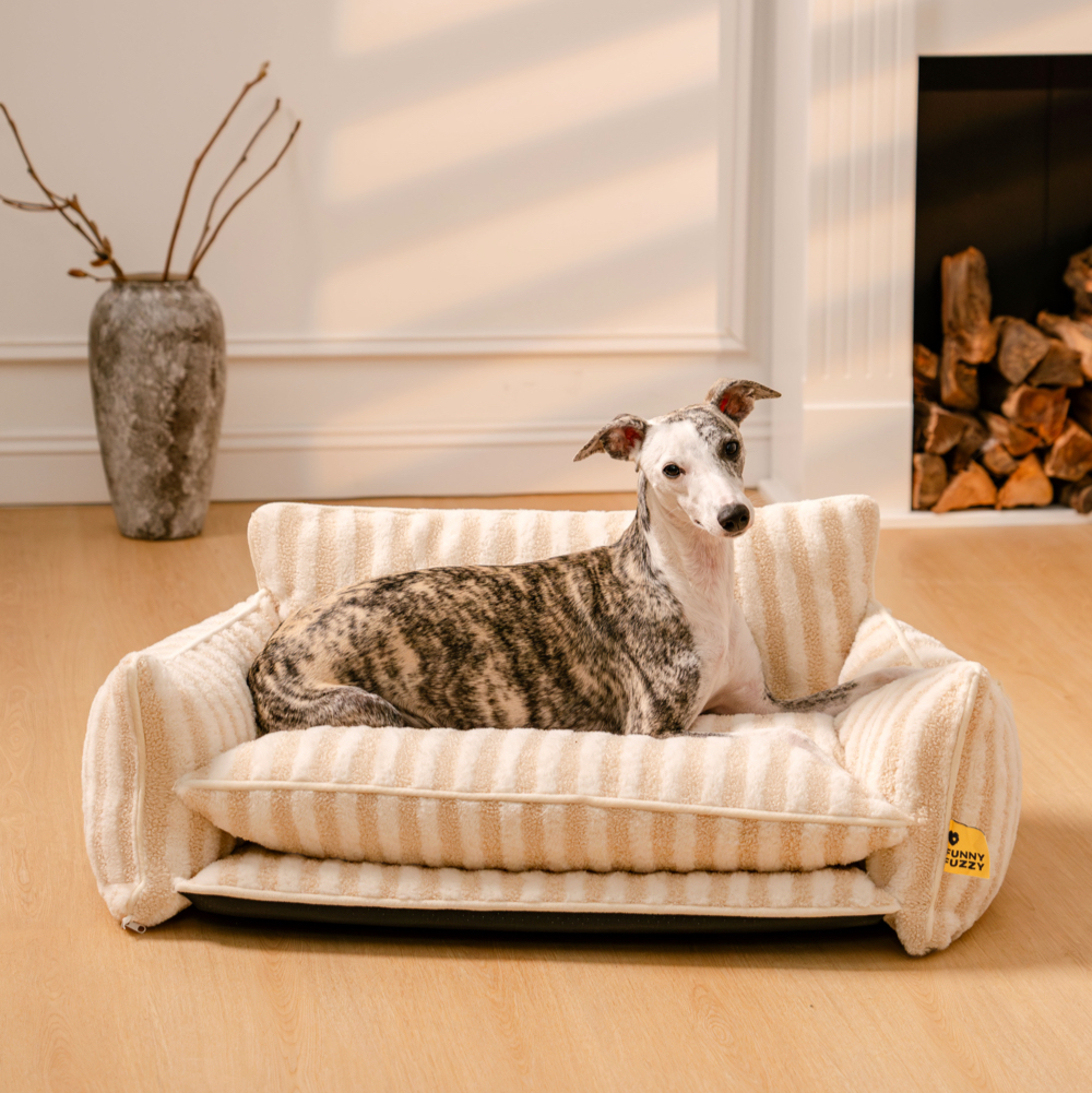 Trendy Striped Lambswool Double Layer Dog & Cat Sofa Bed