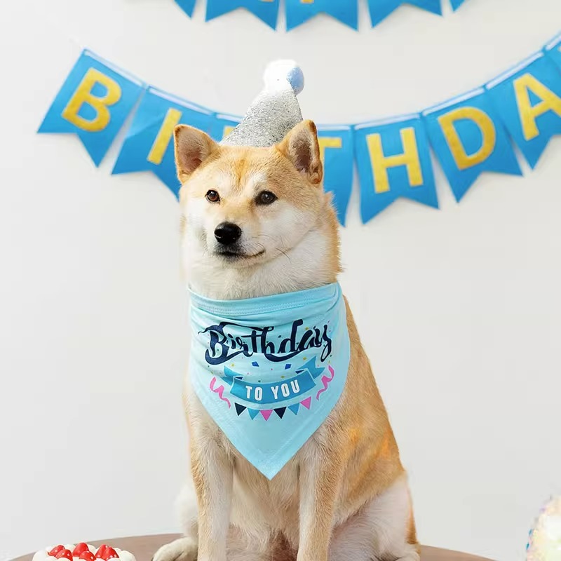 Dog Birthday Bandana Scarf with Hat & Banner Dog Birthday Party Set