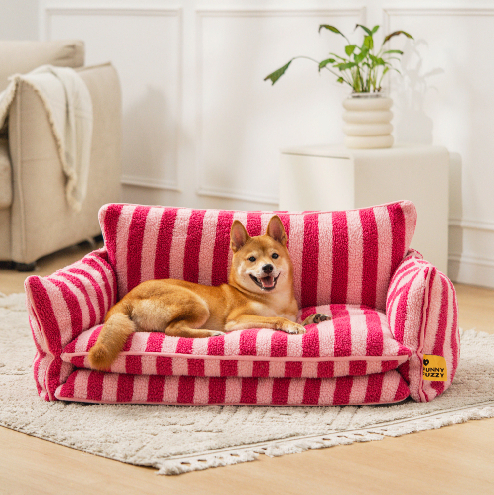 Trendy Striped Lambswool Double Layer Dog & Cat Sofa Bed