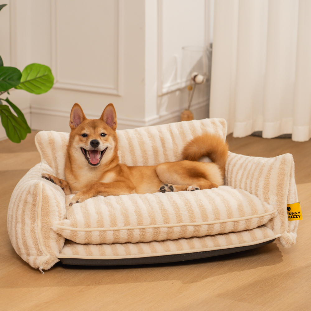 Trendy Striped Lambswool Double Layer Dog & Cat Sofa Bed