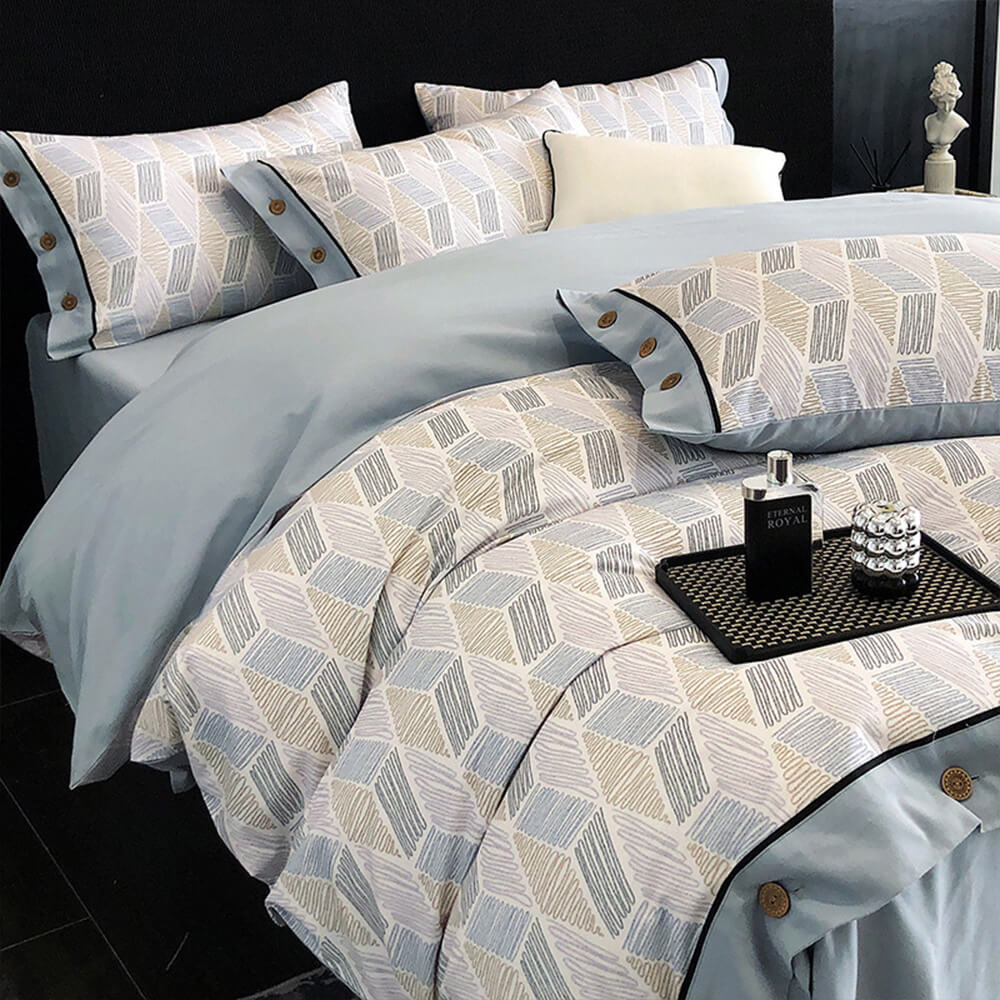 Colourful Geometric Ultra-Soft Brushed Cotton Button Bed Sheet Set