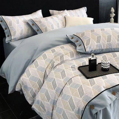 Colourful Geometric Ultra-Soft Brushed Cotton Button Bed Sheet Set