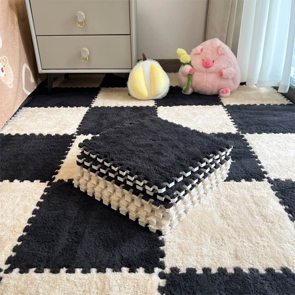Soft Plush Chequerboard Anti-Slip Lightweight Home Area Rug