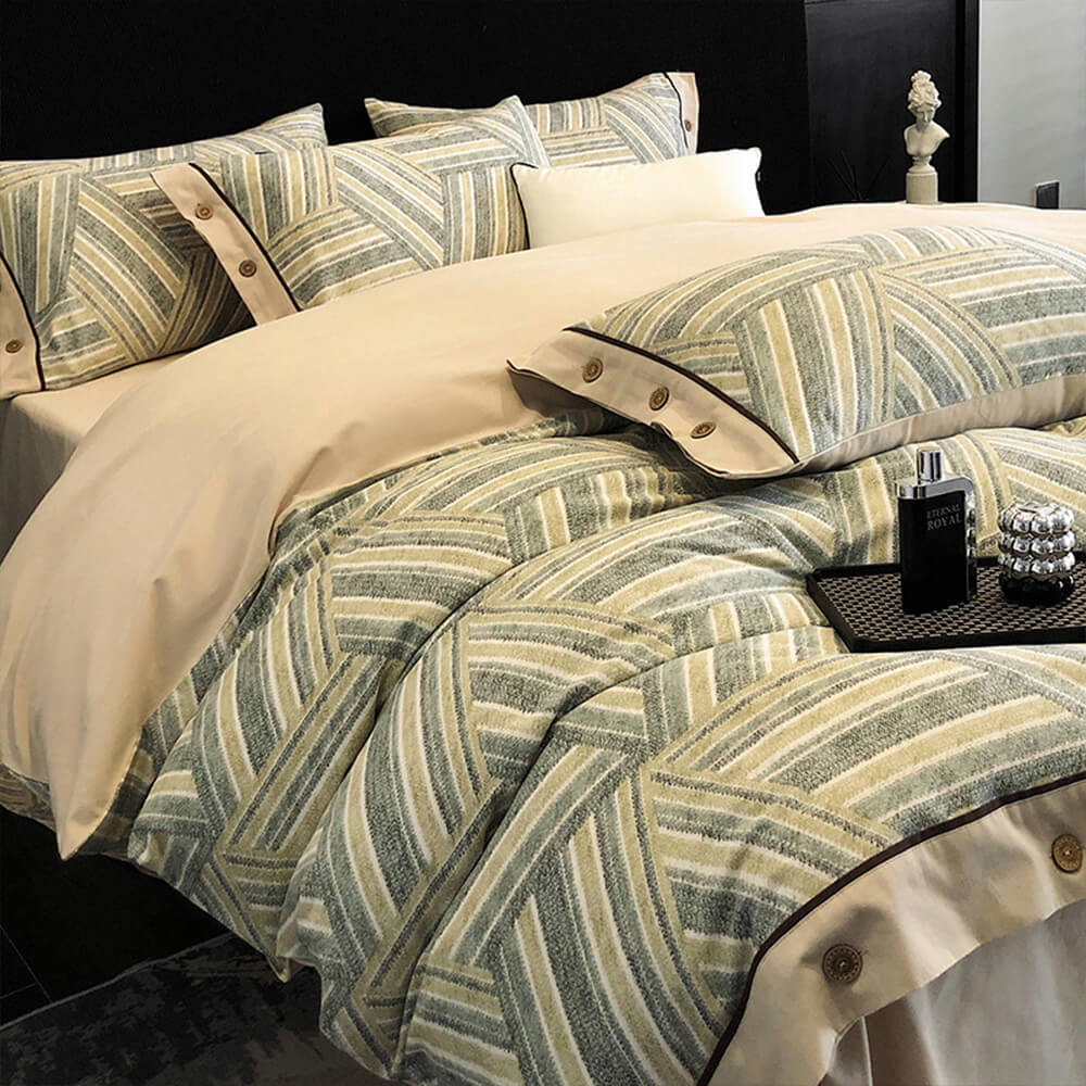 Colourful Geometric Ultra-Soft Brushed Cotton Button Bed Sheet Set