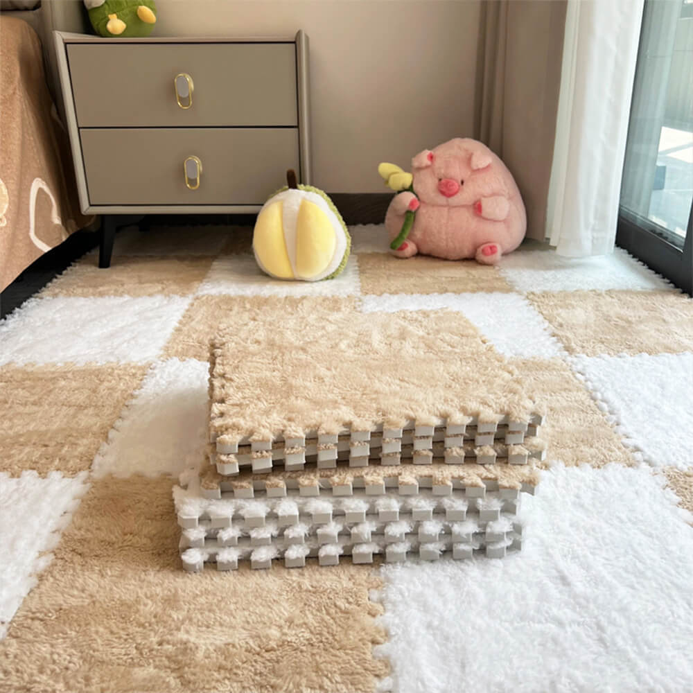 Soft Plush Chequerboard Anti-Slip Lightweight Home Area Rug