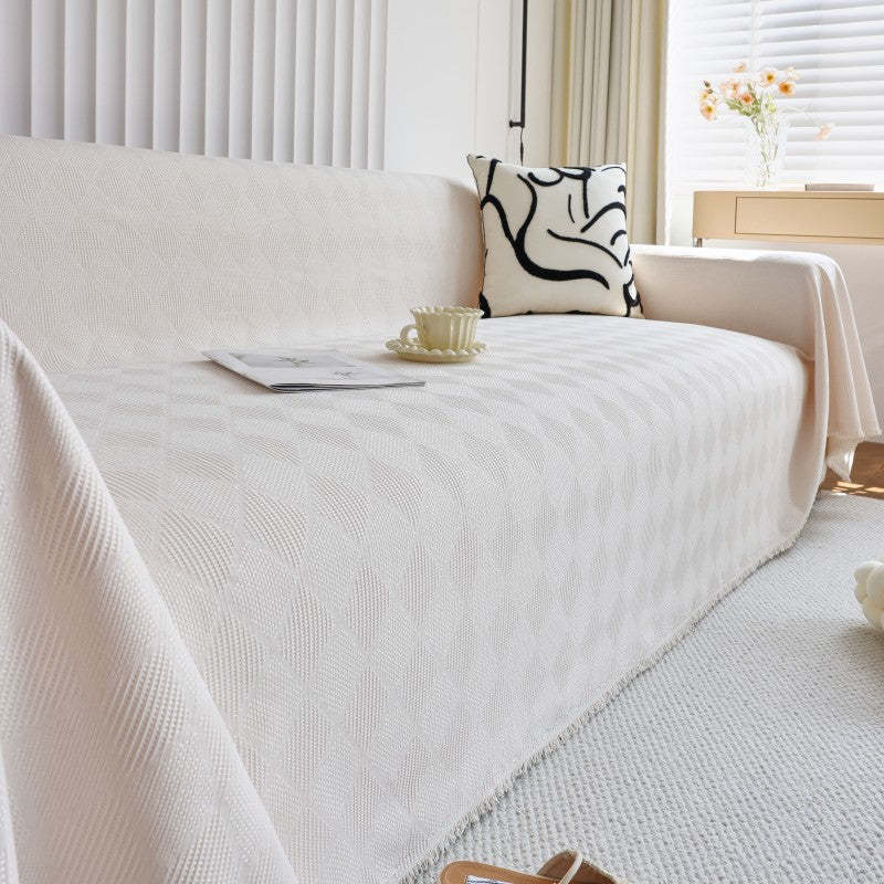 Diamond-Pattern Chenille Cat-Scratch Resistant All-Season Throw Sofa Cover
