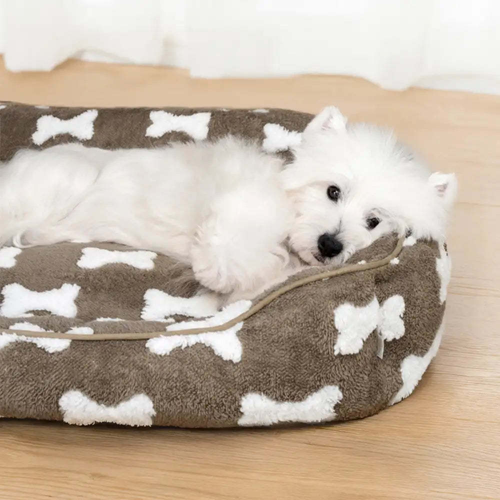 Plush Bone Pattern Square Deep Sleep Dog Bed