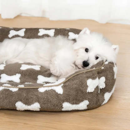 Plush Bone Pattern Square Deep Sleep Dog Bed
