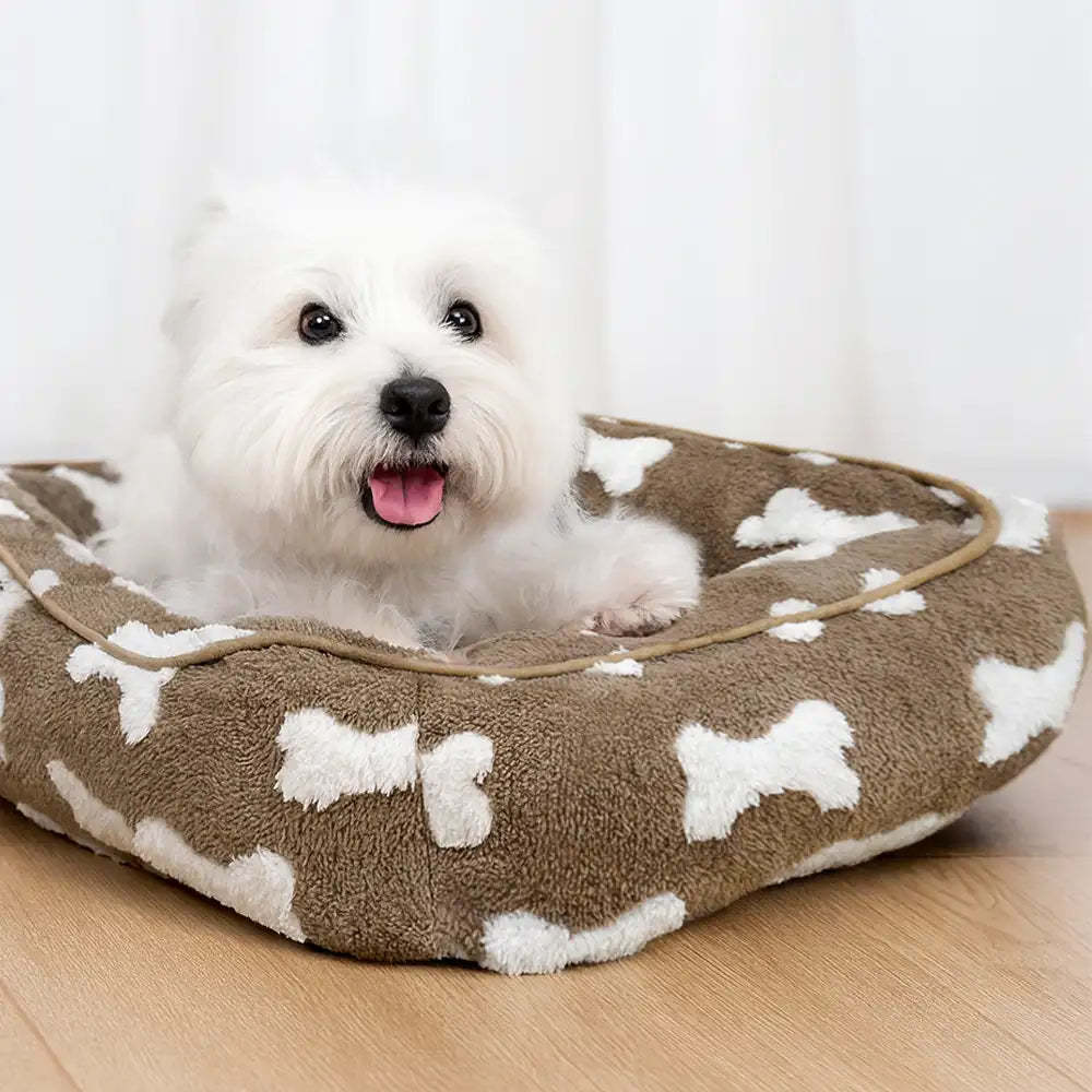 Plush Bone Pattern Square Deep Sleep Dog Bed