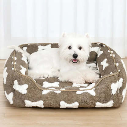 Plush Bone Pattern Square Deep Sleep Dog Bed