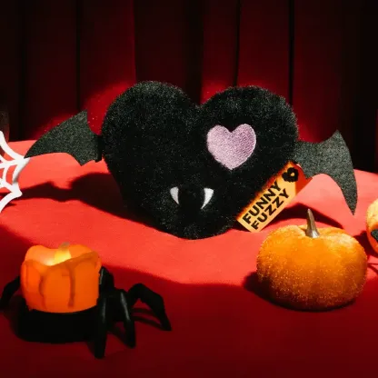 FUNNYFUZZY Halloween Plush Squeaky Dog Toy - Bat Heart