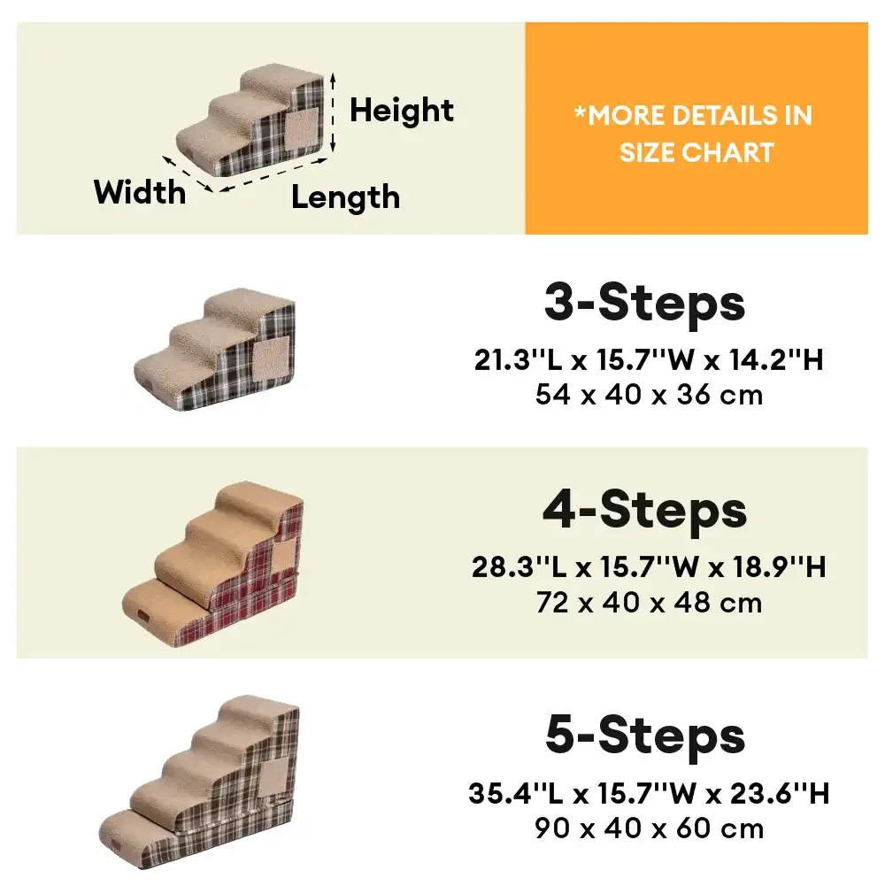 Plush Plaid High-Density Sponge Removable Pet Ramp Steps - ComfyClimb