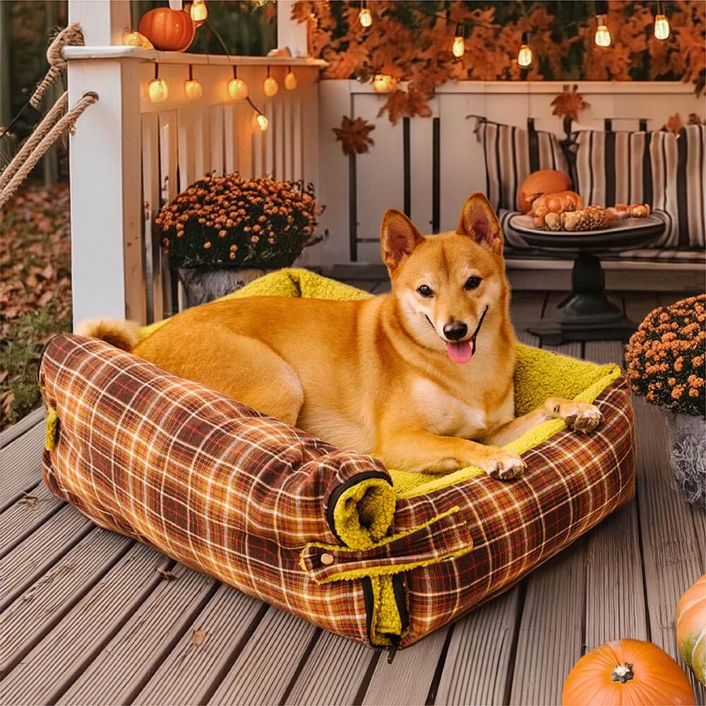 Large tartan dog bed best sale