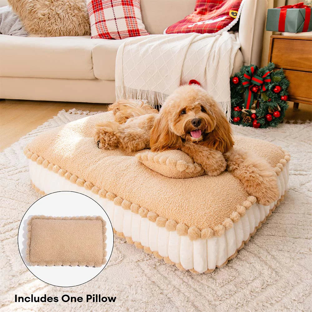 Comfy Plush Biscuit-Inspired Orthopaedic Dog Bed with Pillow – SweetNap