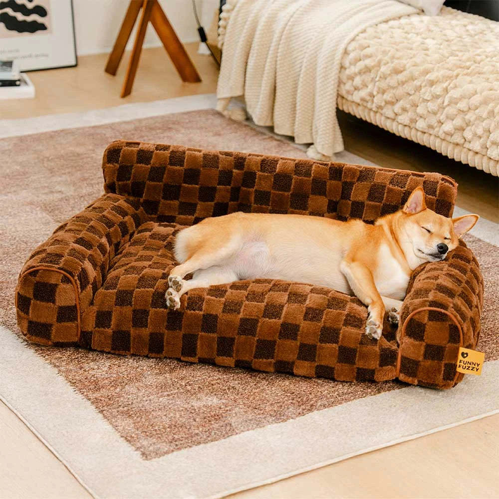 Chequered Fluffy Removable Orthopaedic Dog Bolster Bed – CosyNest