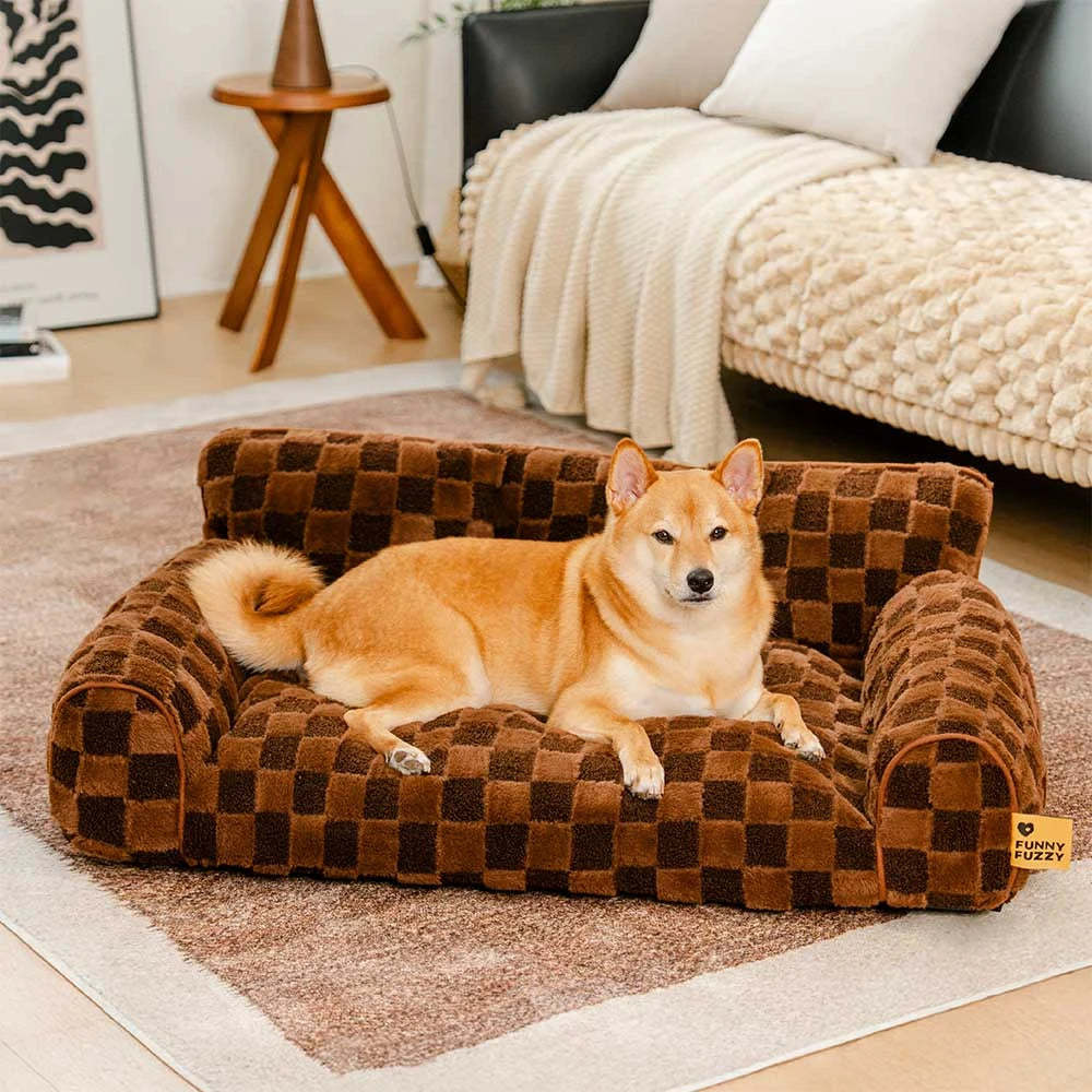 Chequered Fluffy Removable Orthopaedic Dog Bolster Bed – CosyNest