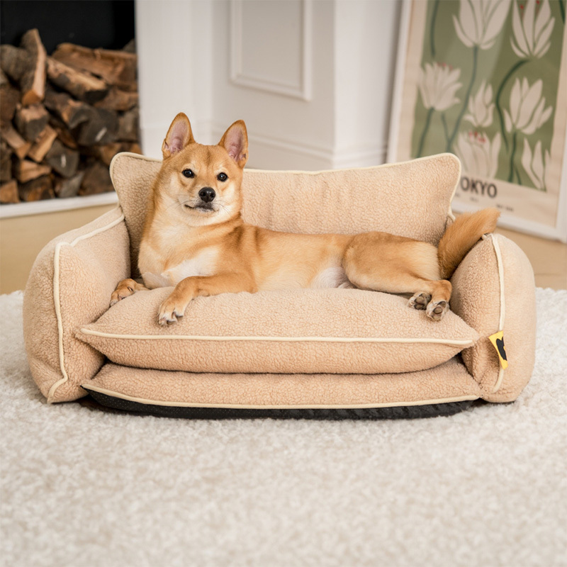 Trendy Striped Faux Lambswool Double Layer Dog & Cat Sofa Bed