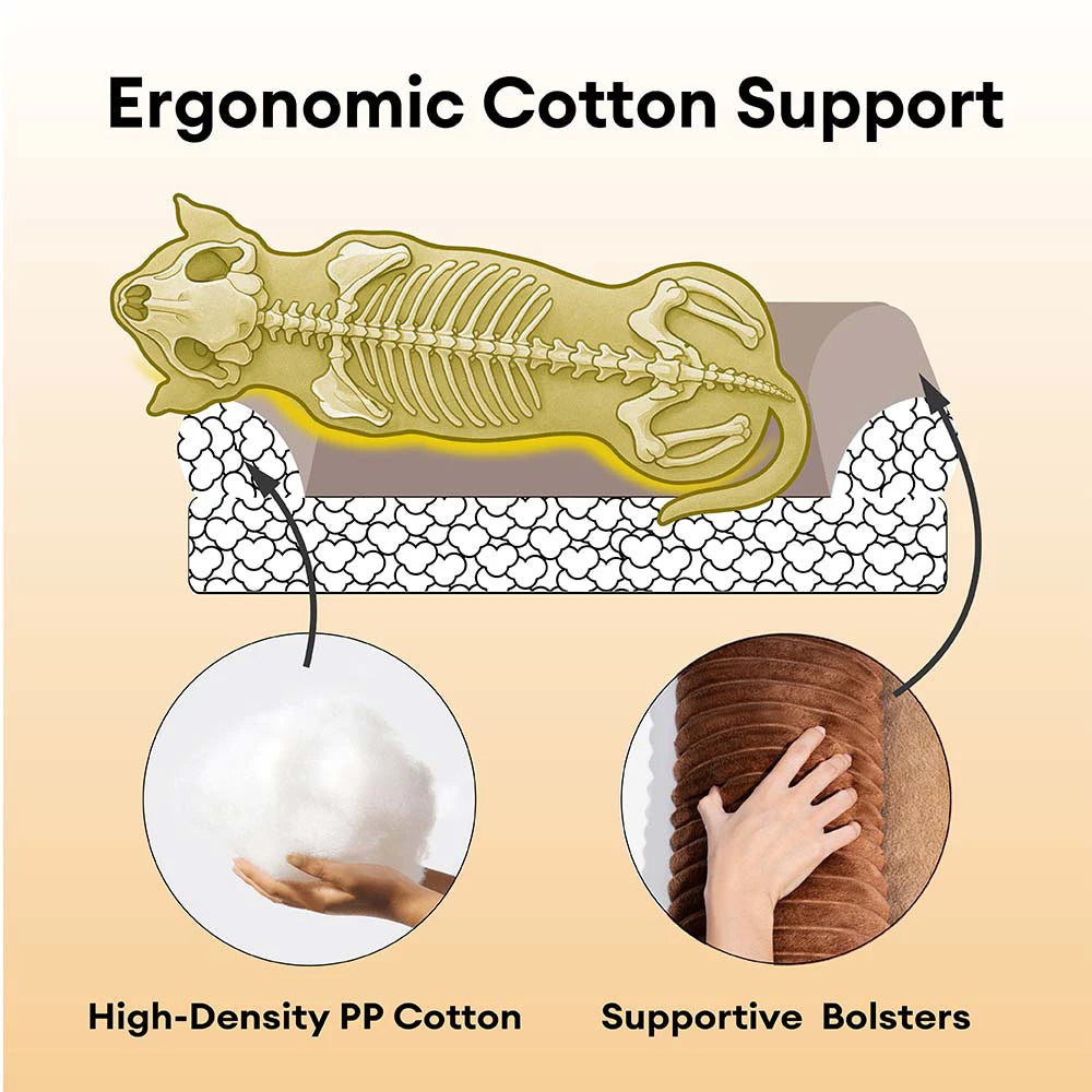 Vintage Colour-Block Flannel Removable Bolster Dog Bed with Pillow– CosyRest