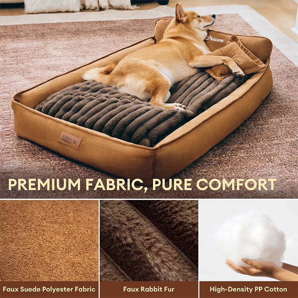 Retro Faux Suede Dual-sided Washable Bolster Dog Bed With Pillow – SweetDream