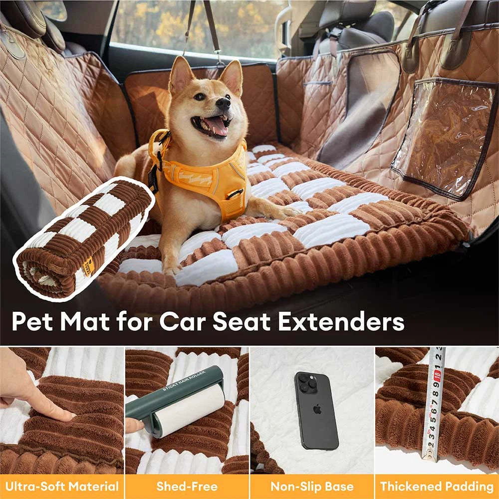 Cosy Plaid Non-Slip Dog Bed Mat for Car Seat Extender