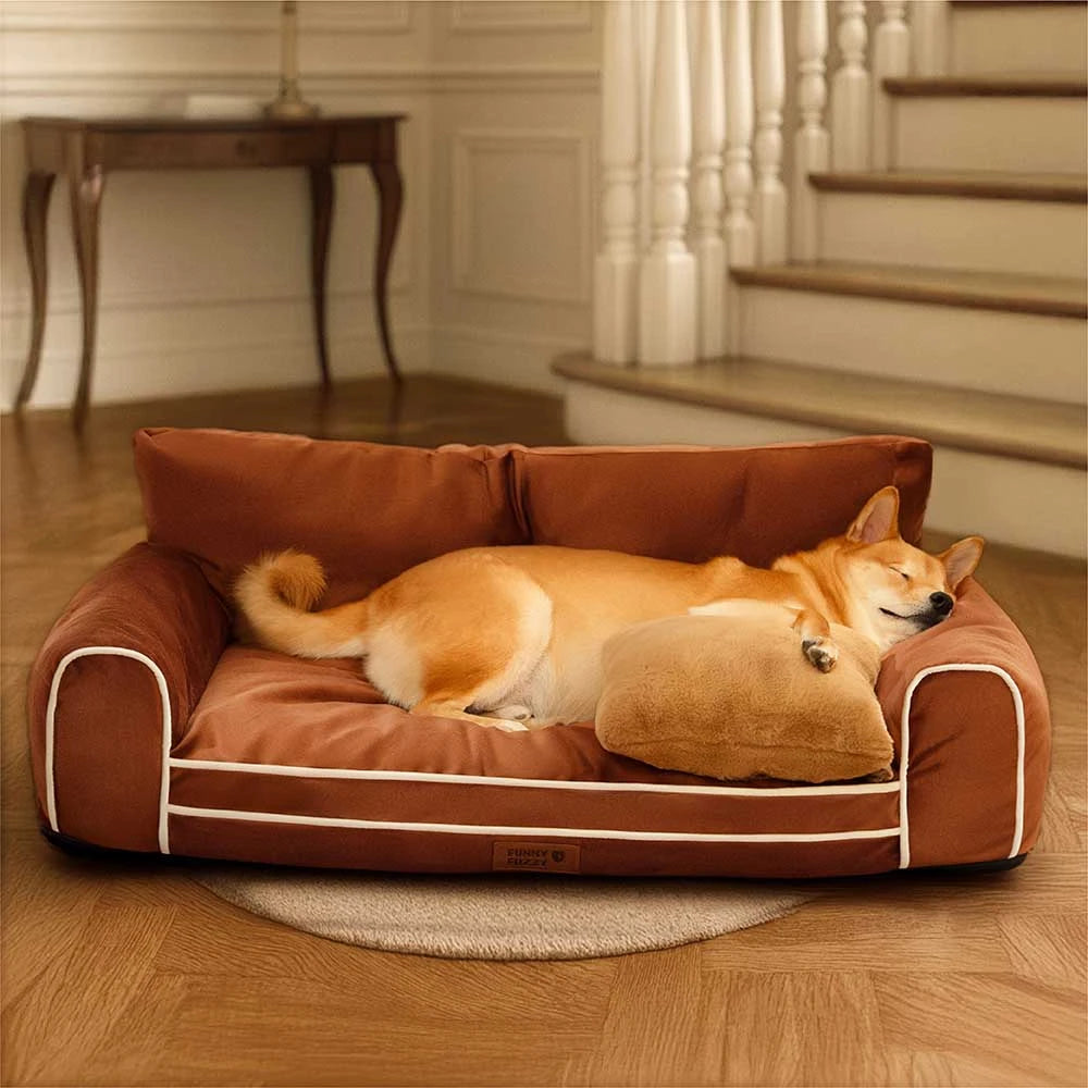 Deluxe Silk Velvet Removable Bolster Orthopaedic Dog Bed With Pillow - RegalRest