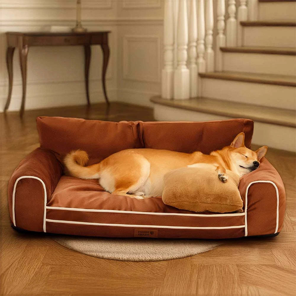 Deluxe Silk Velvet Removable Bolster Orthopaedic Dog Bed With Pillow - RegalRest