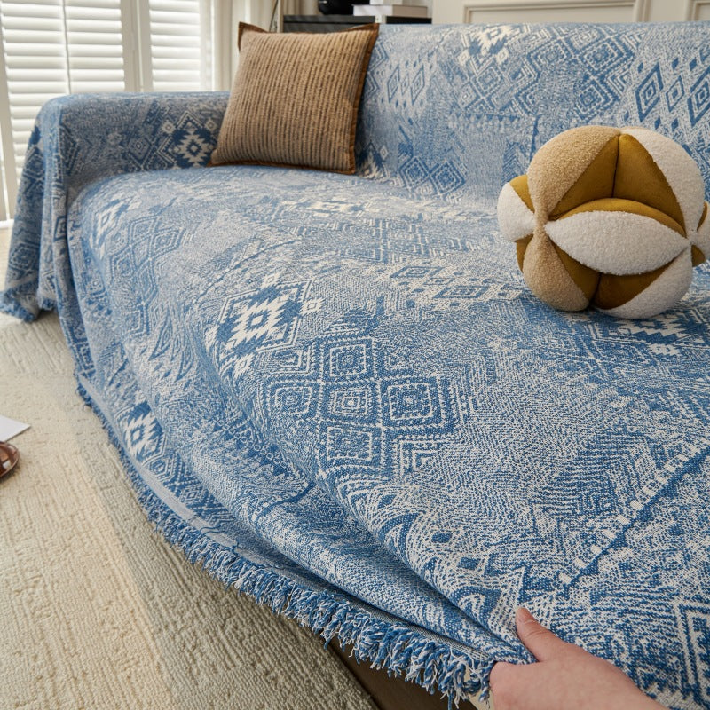 Moroccan Pattern Reversible Chenille Cat-Scratch Resistant Throw Sofa Cover