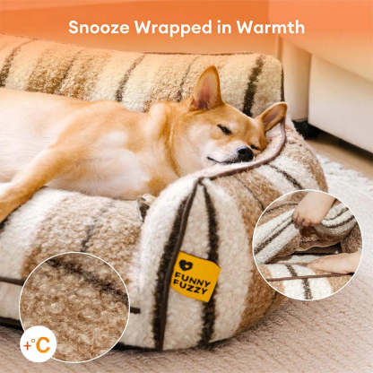 Plush Warmth Stripe Foldable Washable Dog & Cat Sofa Bed - MochaSnug