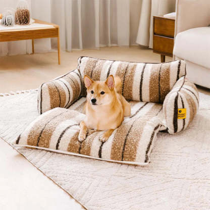 Plush Warmth Stripe Foldable Washable Dog & Cat Sofa Bed - MochaSnug