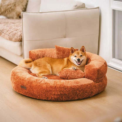 Luxe Diamond Velvet Removable Orthopaedic Donut Dog Bed With Pillow - DreamNest