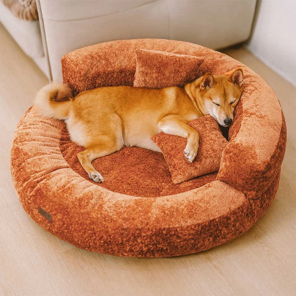 Luxe Diamond Velvet Removable Orthopaedic Donut Dog Bed With Pillow - DreamNest