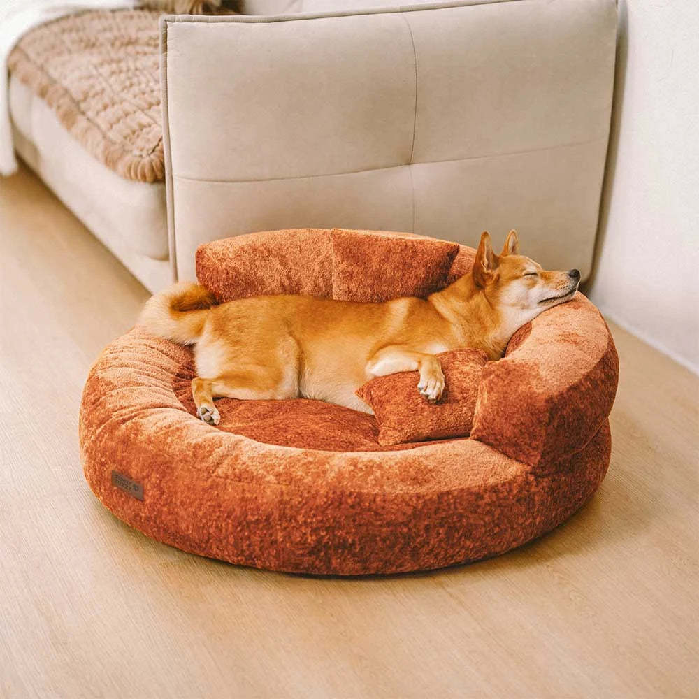 Luxe Diamond Velvet Removable Orthopaedic Donut Dog Bed With Pillow - DreamNest