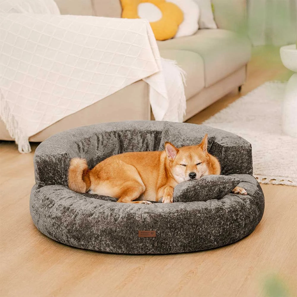Luxe Diamond Velvet Removable Orthopaedic Donut Dog Bed With Pillow - DreamNest