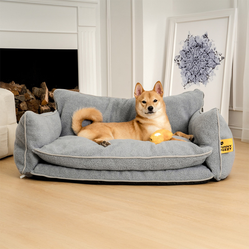 Trendy Striped Faux Lambswool Double Layer Dog & Cat Sofa Bed