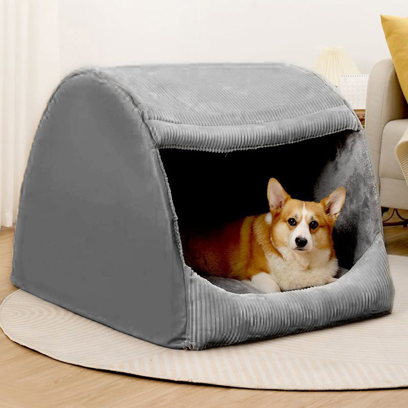 Warm Flannel Detachable Semi-Enclosed Large Dog Tent Bed-FunnyFuzzyUK