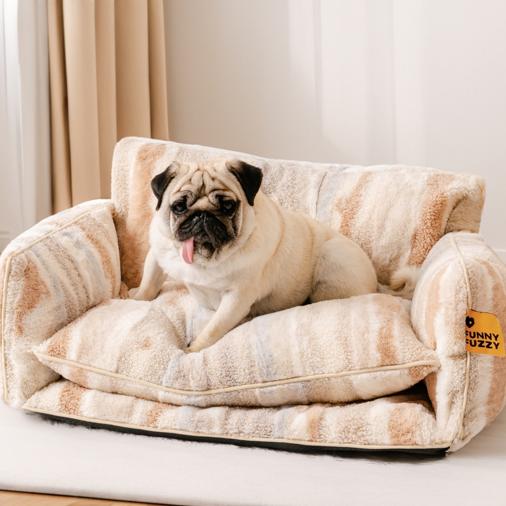 Trendy Striped Faux Lambswool Double Layer Dog & Cat Sofa Bed-FunnyFuzzy